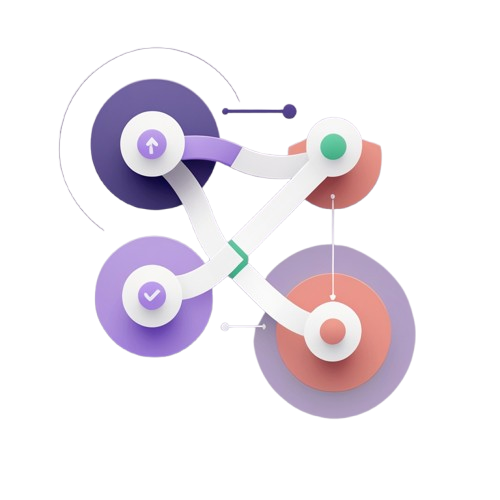 A 3D isometric vector illustration of a bicycle chain-stretch mechanism with purple, pink, white, and green components on a solid white background.